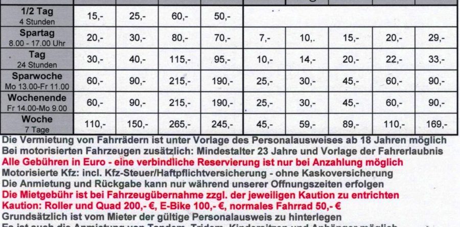 Fahrrad Roller Quad Verleih